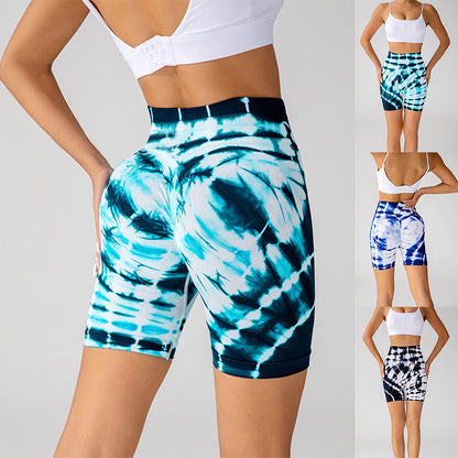 Tie-dye Printed Yoga Shorts Fashion Seamless High-waisted Pant