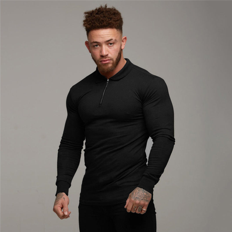 Fitness Sports Long-sleeved Polo Shirt Men Fashion Casual