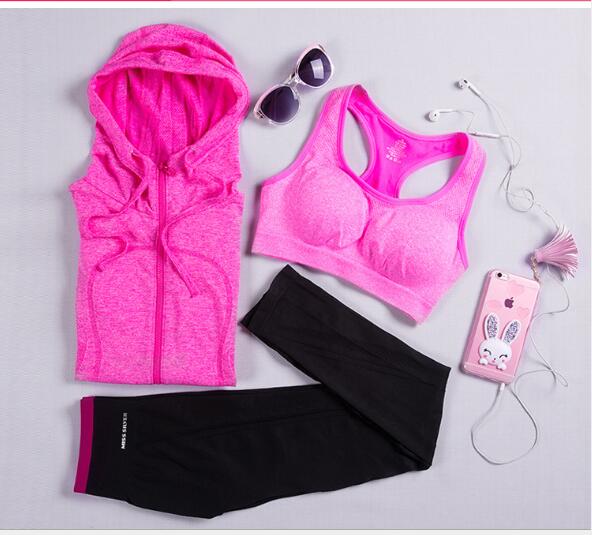 Yoga clothing three-piece women's sports fitness cardigan