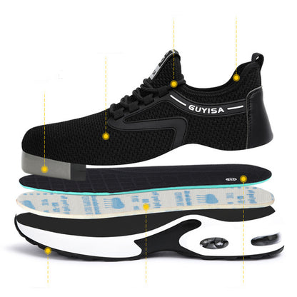 Black Sneakers Men Work Safety Shoes Lightweight For Gym