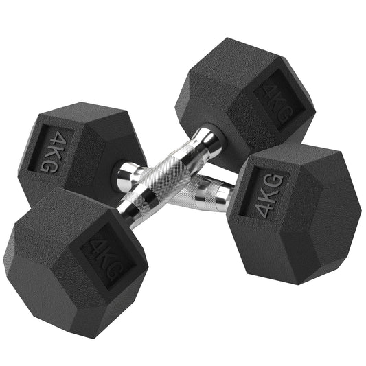 2x4kg Rubber Dumbbell Sports Hex Weights Sets