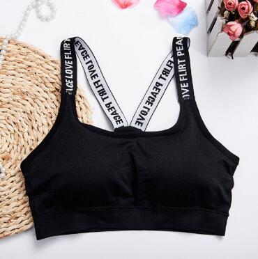 Women's Sports Bra Top Fitness Letters Yoga Bra Cup Advertising Black