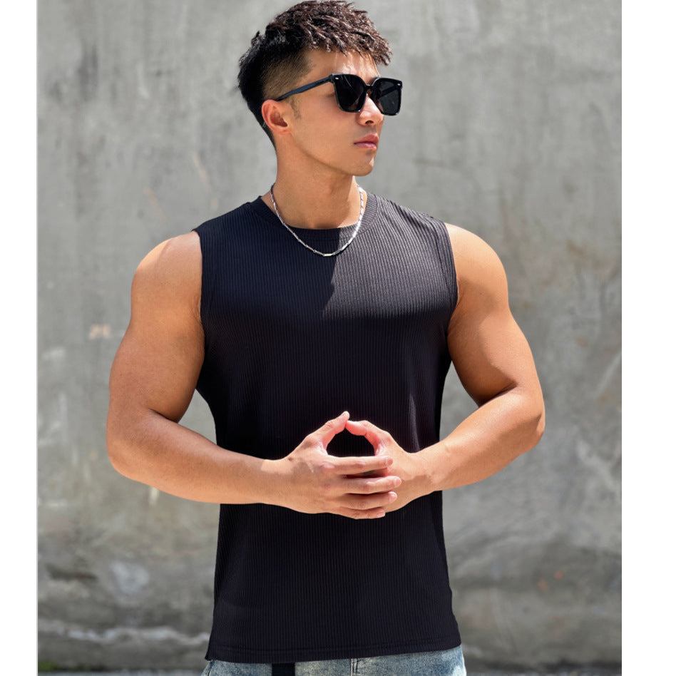 Summer Workout Vest Exercise Sleeveless Round Neck Striped