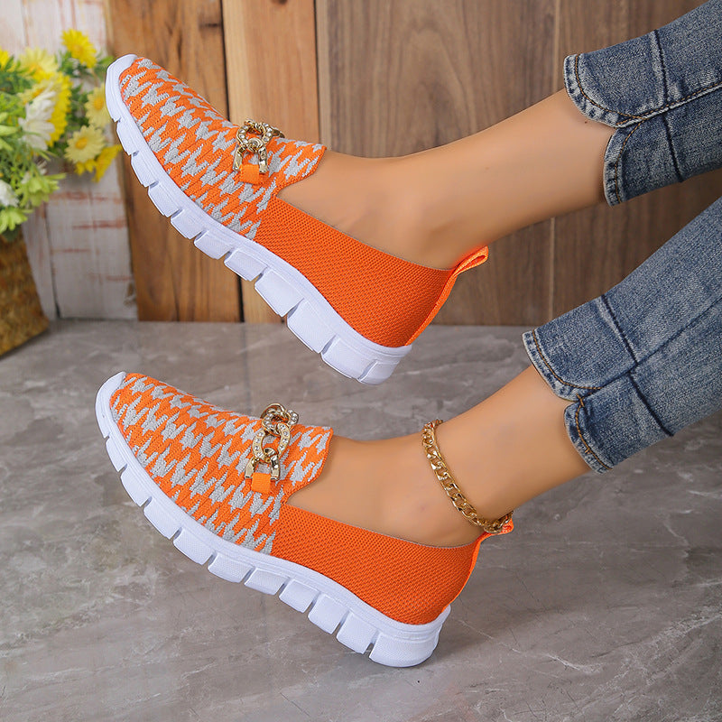 Casual Houndstooth Print Chain Mesh Shoes Sports