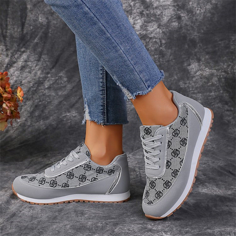 Flower Print Lace-up Sneakers Casual Fashion Running Sports Shoes