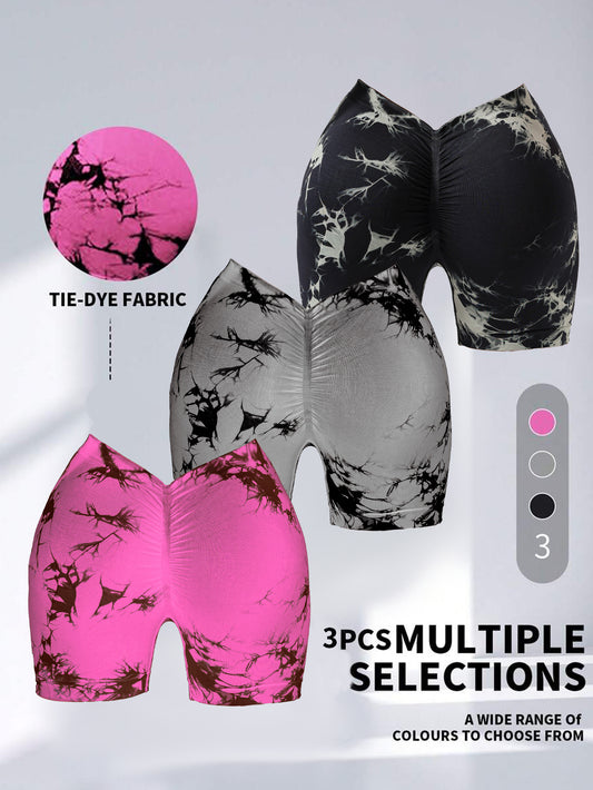 3 PACK Tie Dye Active Wear Shorts Women Workout Shorts