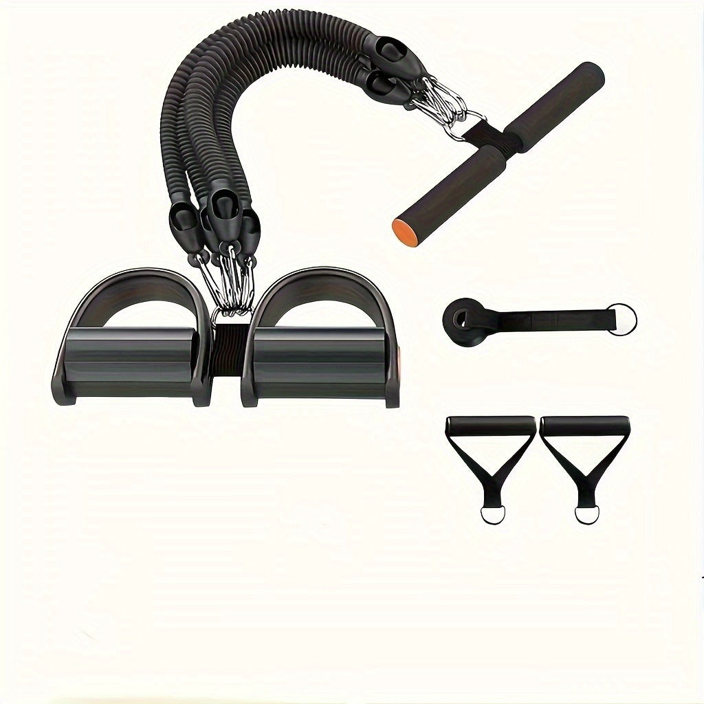 A Set Of Adjustable Resistance Tension Bands With Foot Pedals And Handles