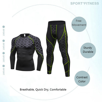 Men's Compression Run jogging Suits Grid Clothes Sports Set