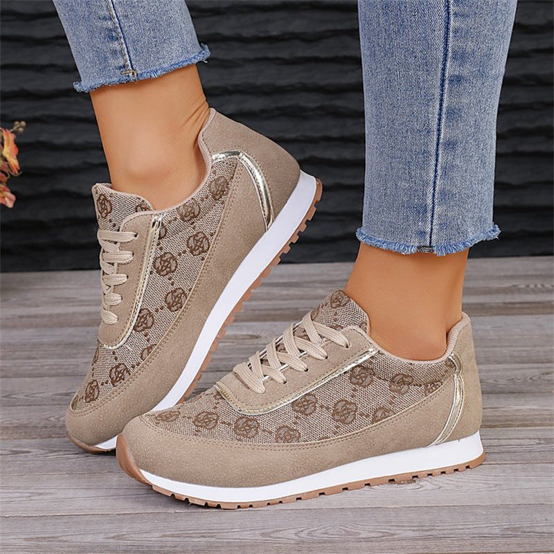 Flower Print Lace-up Sneakers Casual Fashion Running Sports Shoes