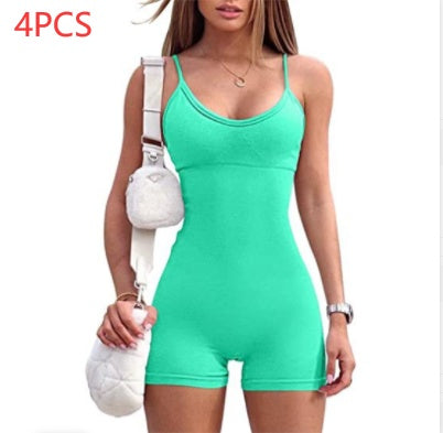 Spaghetti Strap Shorts Jumpsuit Sports Yoga Workout