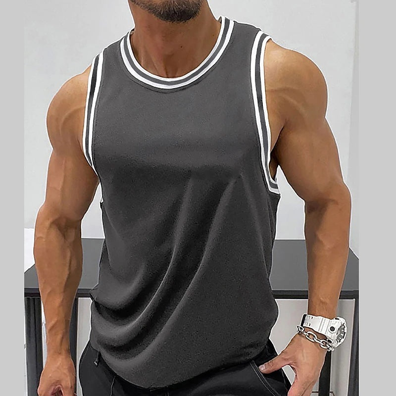 Men's Solid Color Ribbed Round Neck Fitness Vest