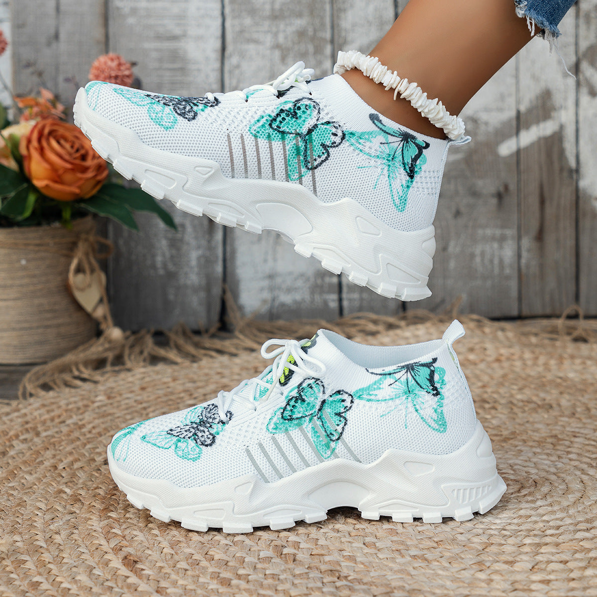 Butterfly Print Mesh Sneakers Women's Running Sports Shoes