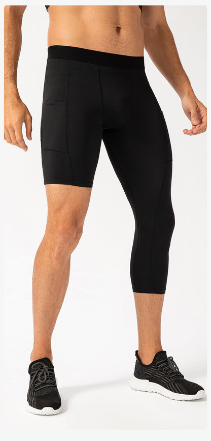 Men's Tight Single Leg Fitness Pants Pocket Length