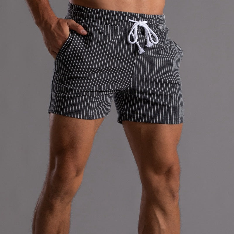 Vertical Stripe Cotton Fitness Running Shorts Men