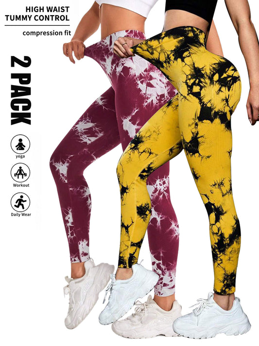 2 Pack Tie Dye Workout Seamless Leggings For Women