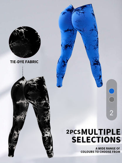 2 Pack Tie-Dye High Waist V-Back Yoga Leggings