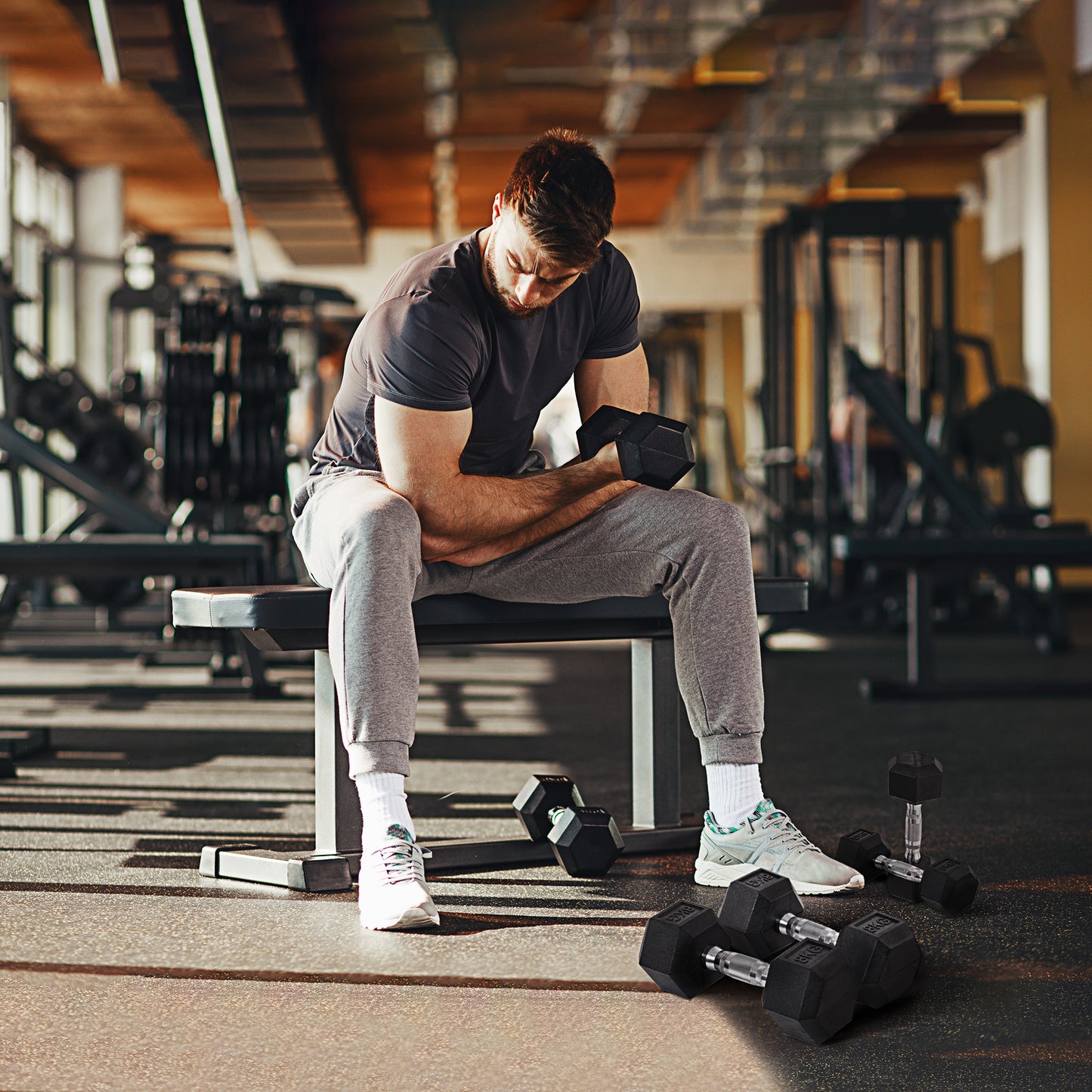 Rubber Dumbbell Set Sports Hex Weight Sets Home Gym Fitness