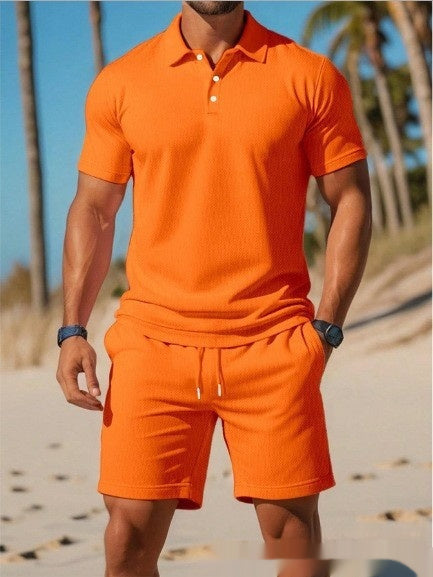 Men's Casual Beach Mesh Lapel Set Sports Set