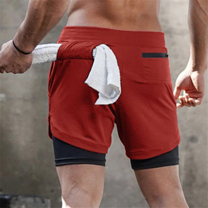 Men's 2-in-1 Sport Shorts Joggers Shorts Leisure Hip Pockets