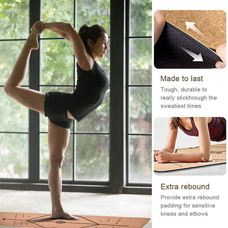 Cork Rubber Body Position Line Yoga Mat Durable Thickening Sweatproof