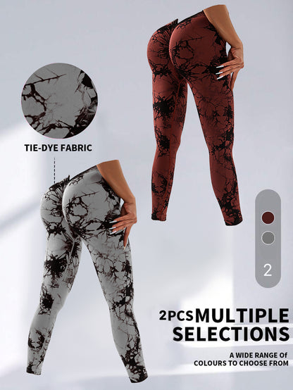 2 Pack Tie-Dye High Waist V-Back Yoga Leggings