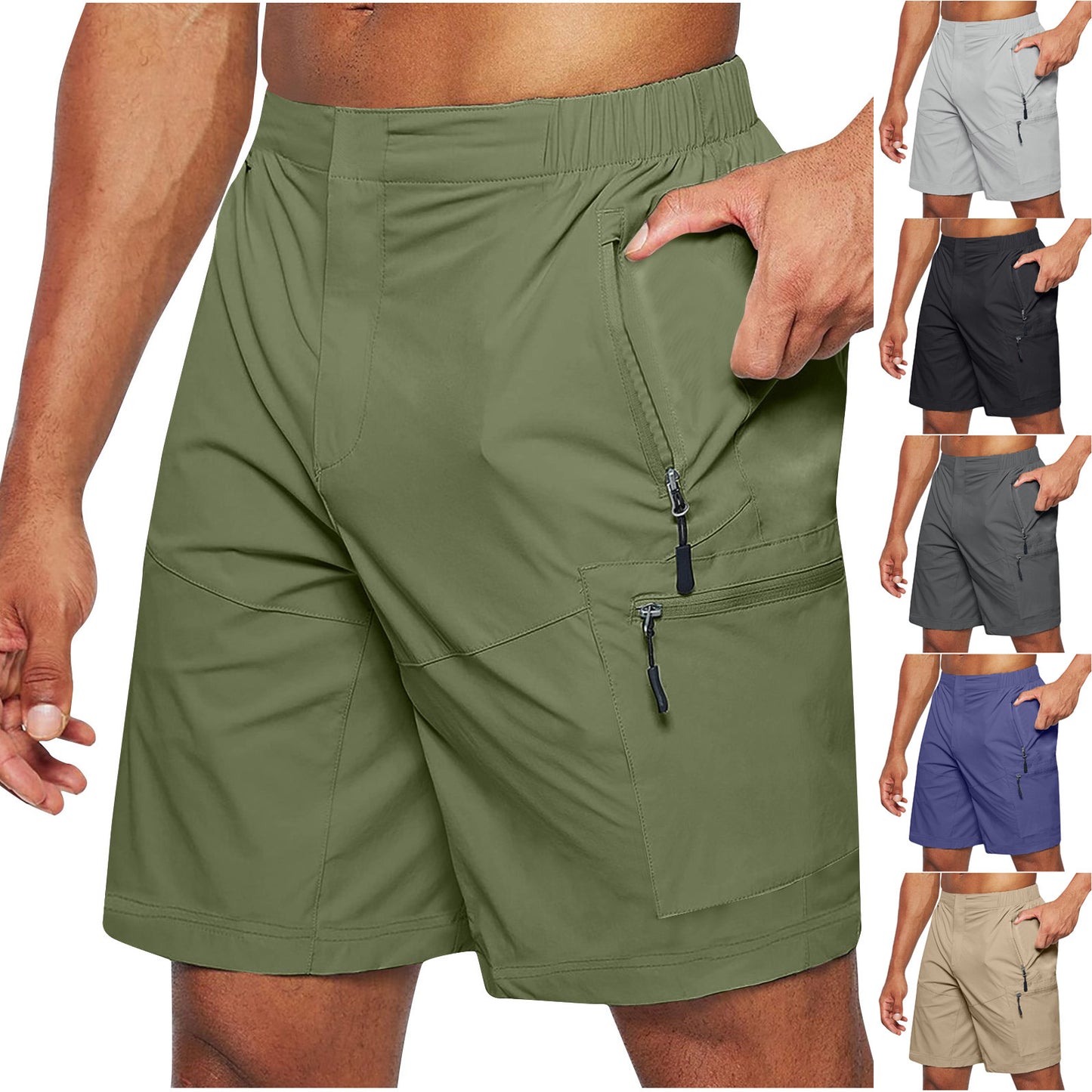 Men'S Casual Elastic Waist Strap Summer Shorts Knee-Length