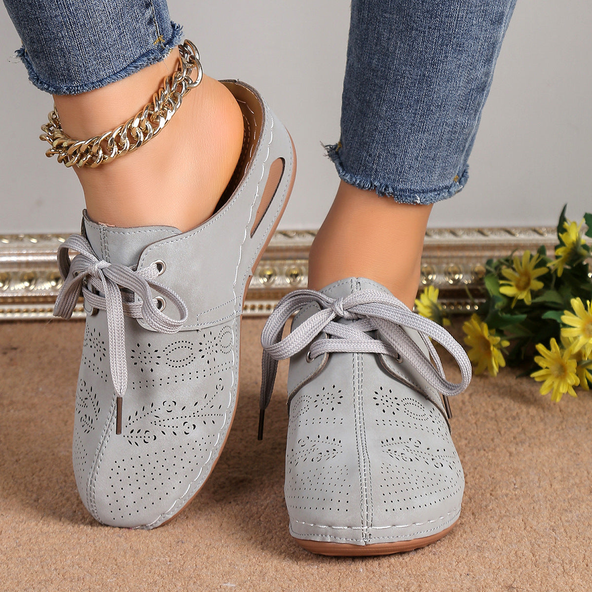 Summer Baotou Lace-up Slippers Outdoor Hollow Out Wedges