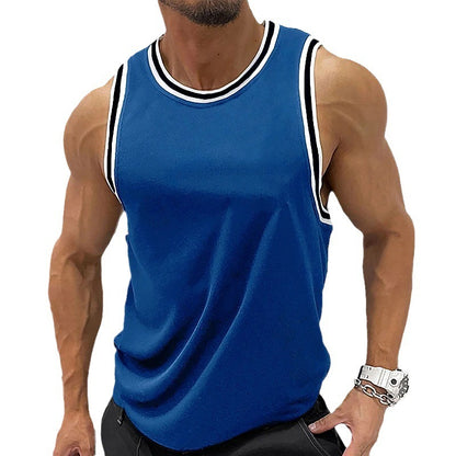 Men's Solid Color Ribbed Round Neck Fitness Vest