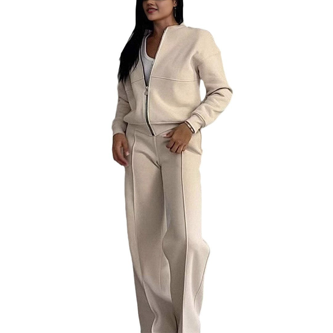 Women's Sports Suits Zipper Jacket And Wide Leg Pants