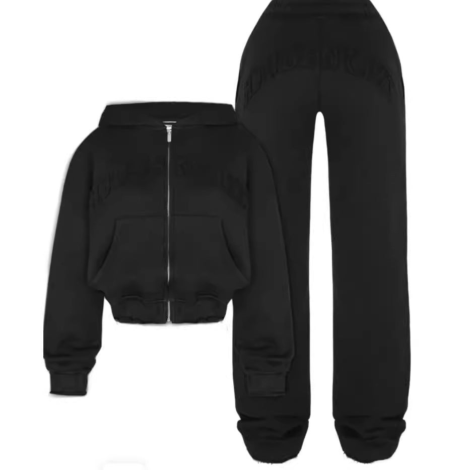 Ins Letter Sports Suit Zip-up Hooded Cropped Sweatshirt