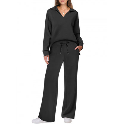 Women's Tracksuit Sports Suit V-neck Long-sleeved Pullover