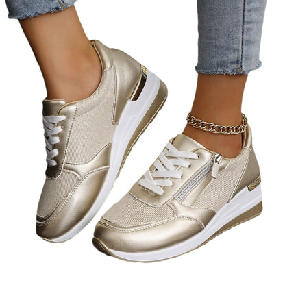 Women's Lace-up Casual Shoes Fashion Side Zipper Design