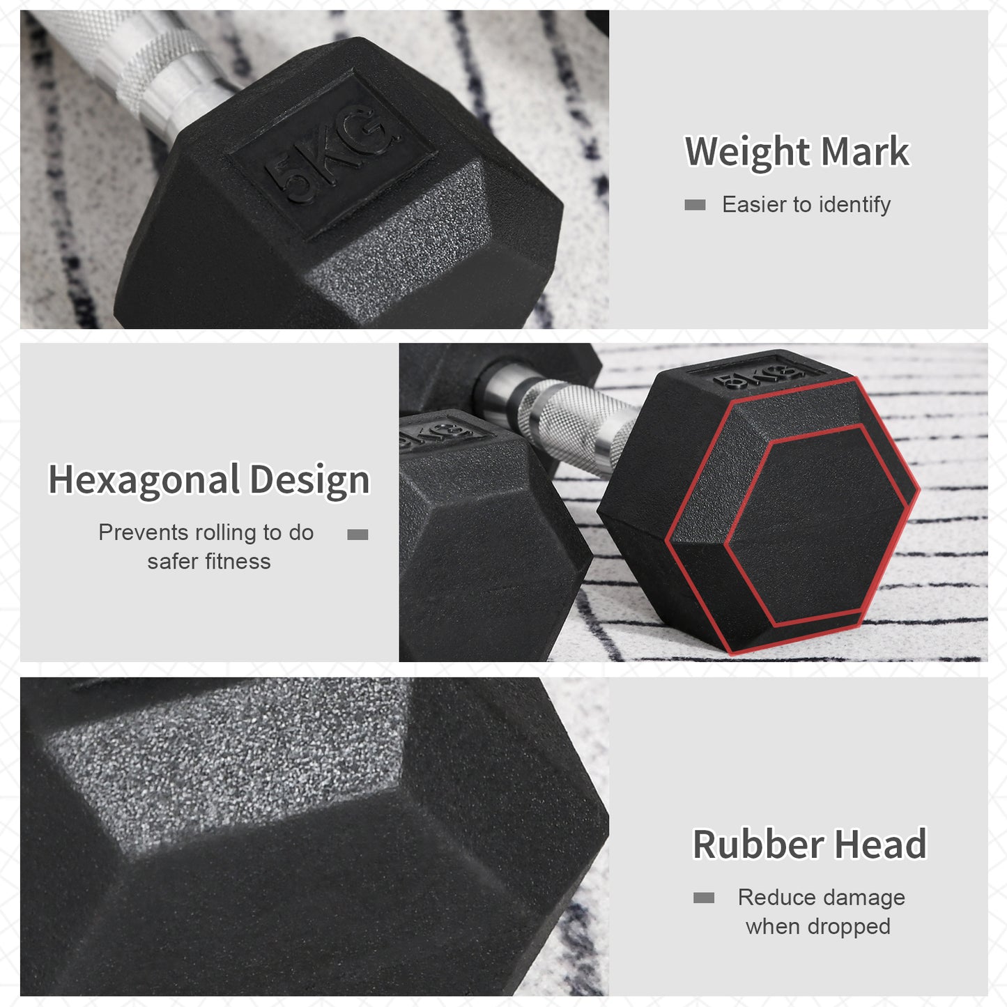 2x5kg Rubber Dumbbell Sports Hex Weights Sets