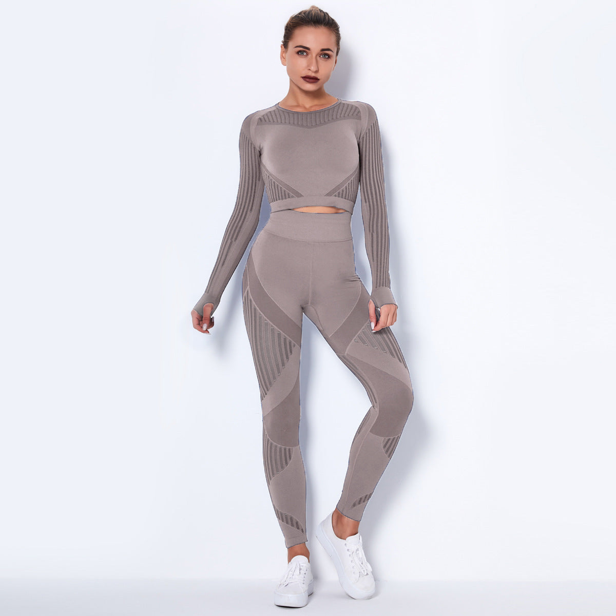 Yoga clothing suit striped hollow fitness two-piece suit