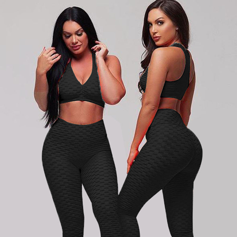 Fashion hips jacquard yoga set sports hips leggings fitness set