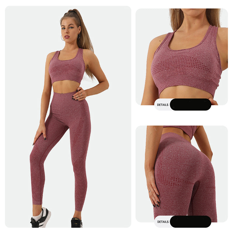 2PCS Seamless Yoga Set Women Tracksuit High Waist Leggings