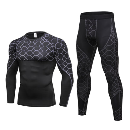 Men's Compression Run jogging Suits Grid Clothes Sports Set