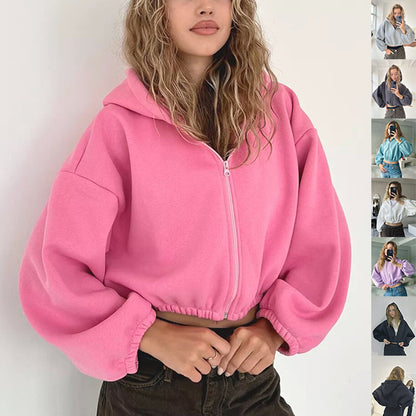 Casual Solid Color Hooded Short Jacket Y2K Fashion Sports