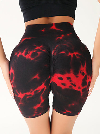High Waist Tummy Control Yoga Shorts For Women,Tie-Dye Shorts