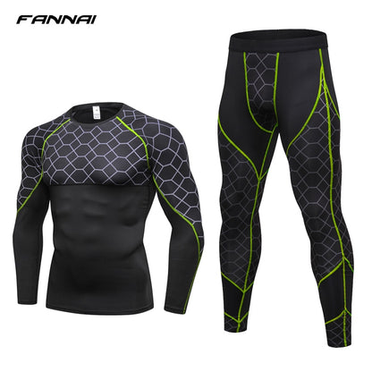 Men's Compression Run jogging Suits Grid Clothes Sports Set