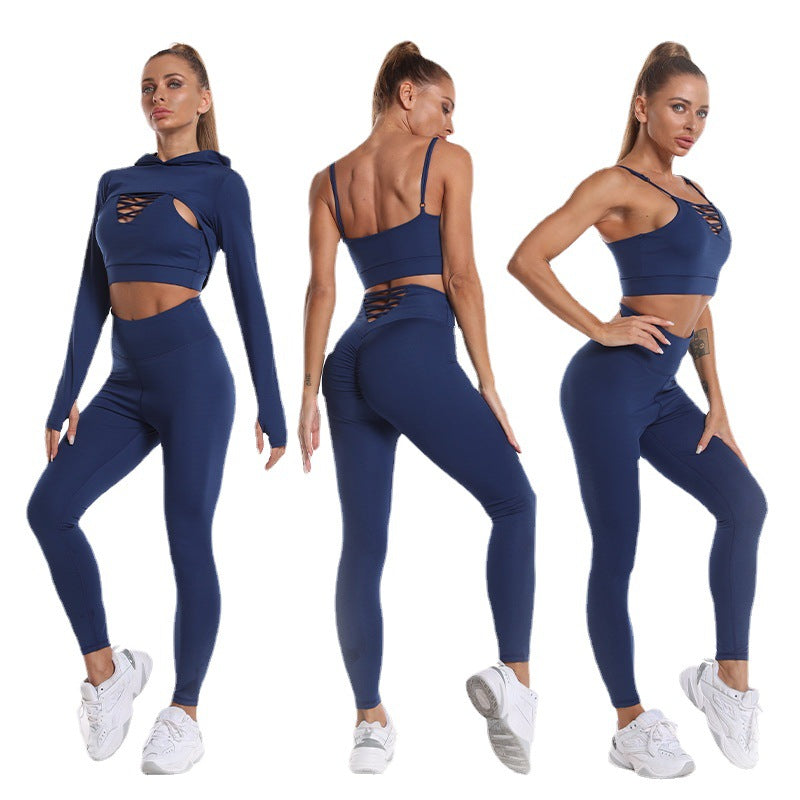 Yoga Clothing Suit Sports Fitness Long-sleeved Top With Hood