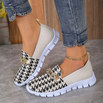 Casual Houndstooth Print Chain Mesh Shoes Sports