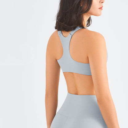 Zip Front Sports Bra Shock Absorption Gather For Women