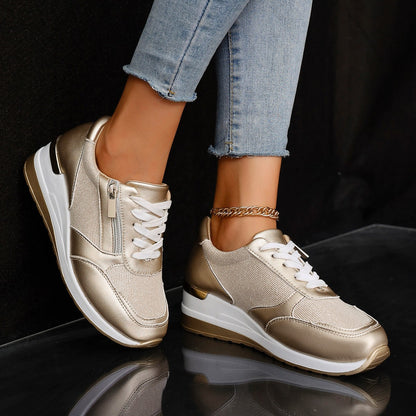 Women's Lace-up Casual Shoes Fashion Side Zipper Design