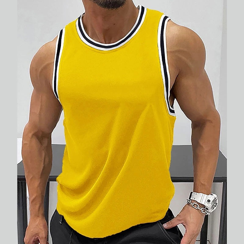 Men's Solid Color Ribbed Round Neck Fitness Vest