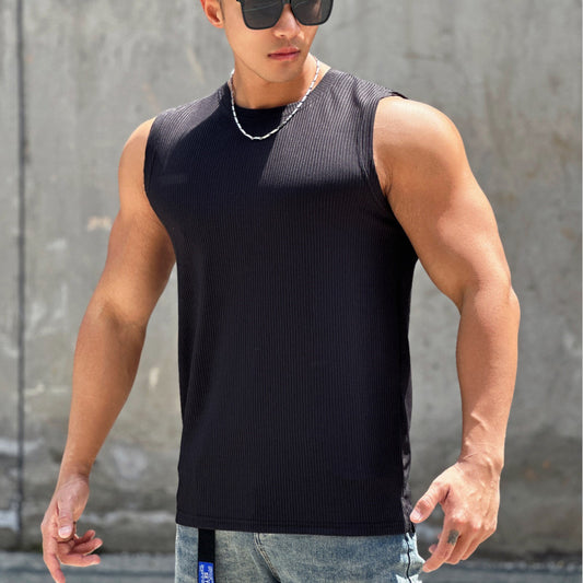 Summer Workout Vest Exercise Sleeveless Round Neck Striped