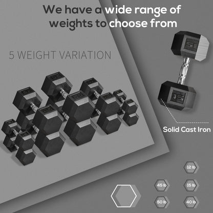 2 x 15lbs Hex Dumbbell Set of 2, Rubber Weights Exercise