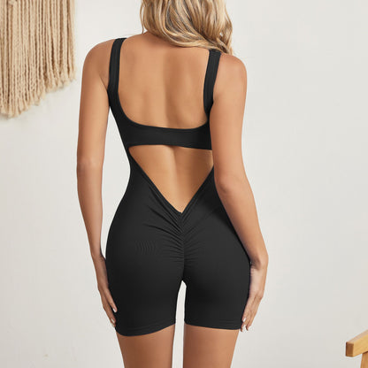Sports Yoga Jumpsuit Shorts Rompers Back Hollow Seamless