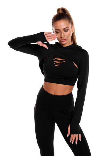 3 pieces Sports Suits Long Sleeve Hooded Top Leggings Sports Gym Clothing