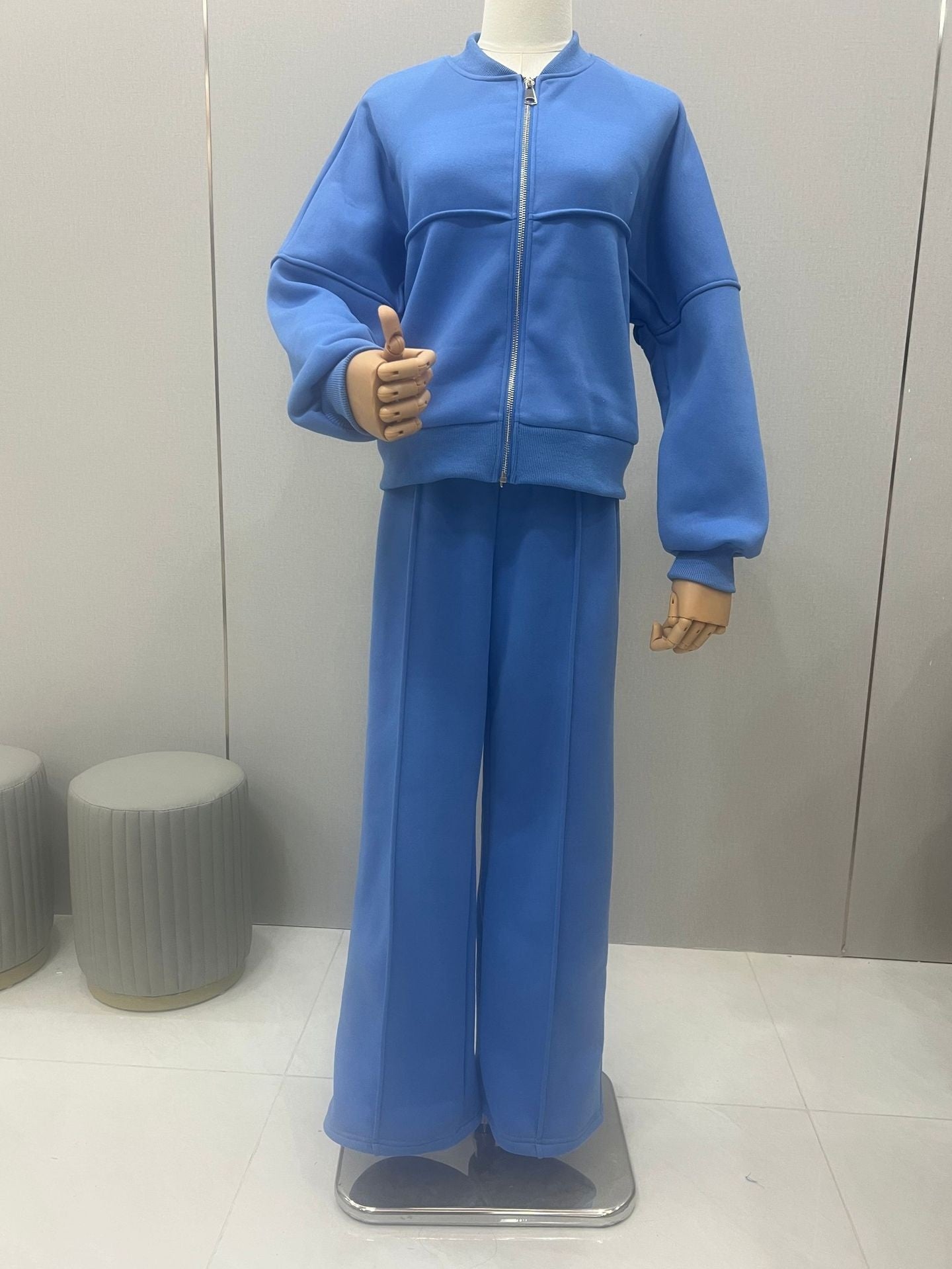 Women's Sports Suits Zipper Jacket And Wide Leg Pants
